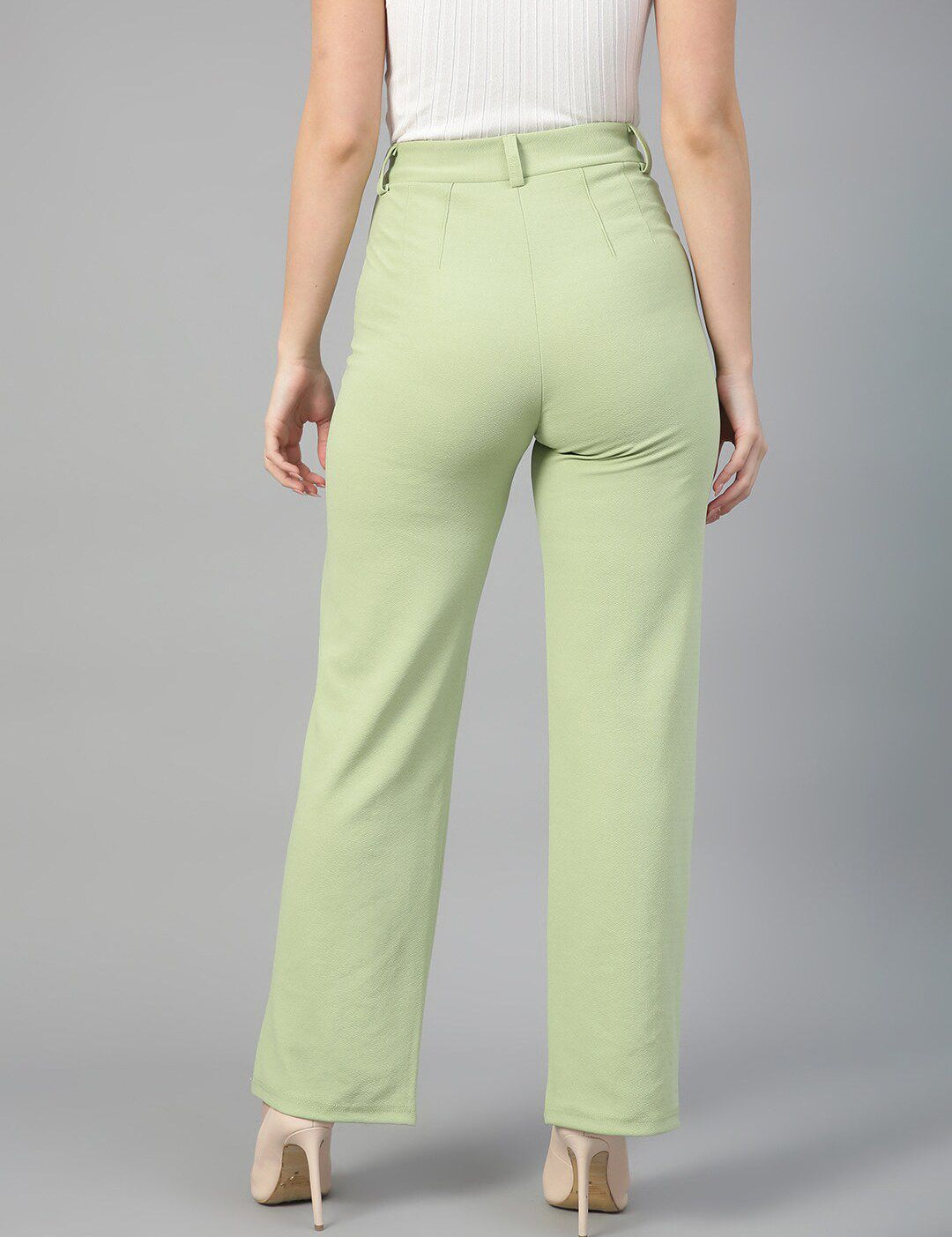 KOTTY BIZwear Women Relaxed Straight Fit High-Rise Easy Wash Pleated Parallel Trousers