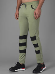 Kotty Men Olive Green & Black Striped Track Pants