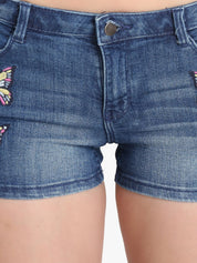 Kotty Women Blue Solid Regular Fit Denim Shorts