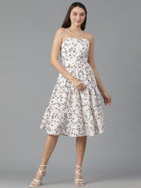 Kotty Floral Printed Shoulder Straps Sleeveless Layered Fit & Flare Dress