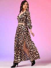 Kotty Black Printed V-Neck Top With Skirt