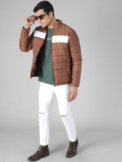 Kotty Men Brown & White Colourblocked Puffer Jacket