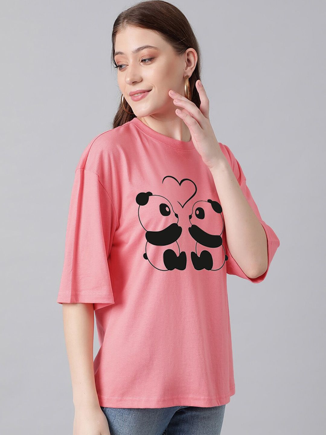 Kotty Graphic Printed Drop Shoulder Sleeves Oversized T-shirt