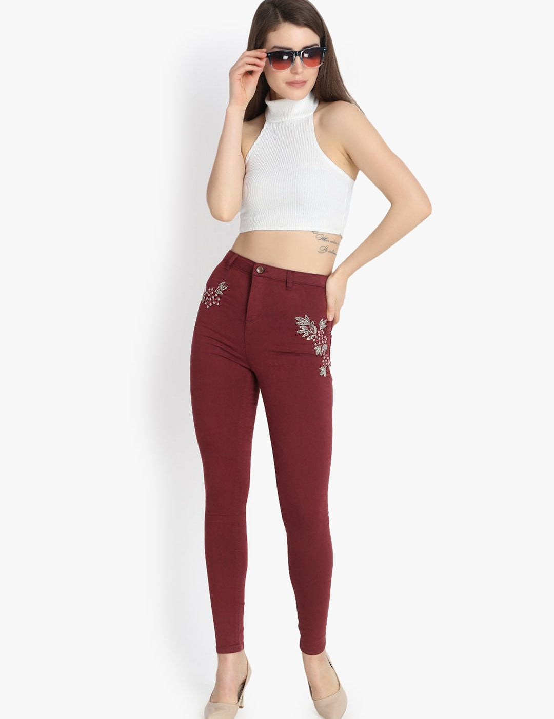 Kotty Women Maroon Skinny Fit Clean Look High-Rise Stretchable Jeans