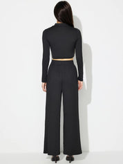 Kotty Black Round Neck Crop Top With Trouser