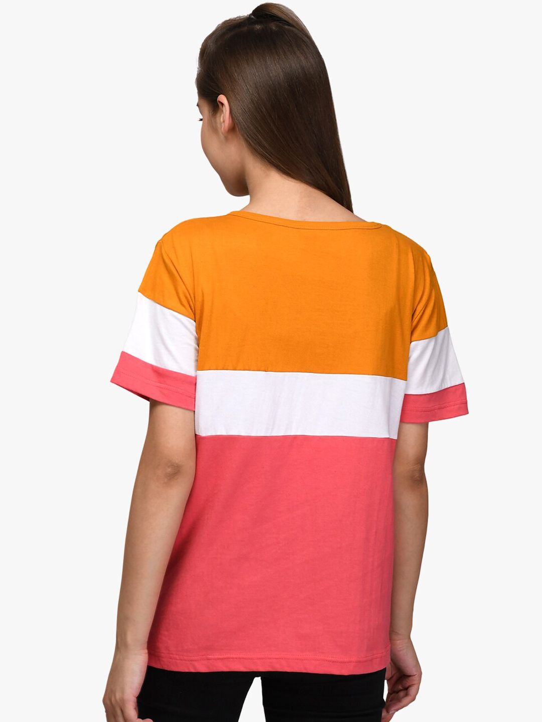 Kotty Women Pack of 2 Colourblocked Round Neck Pure Cotton T-shirts