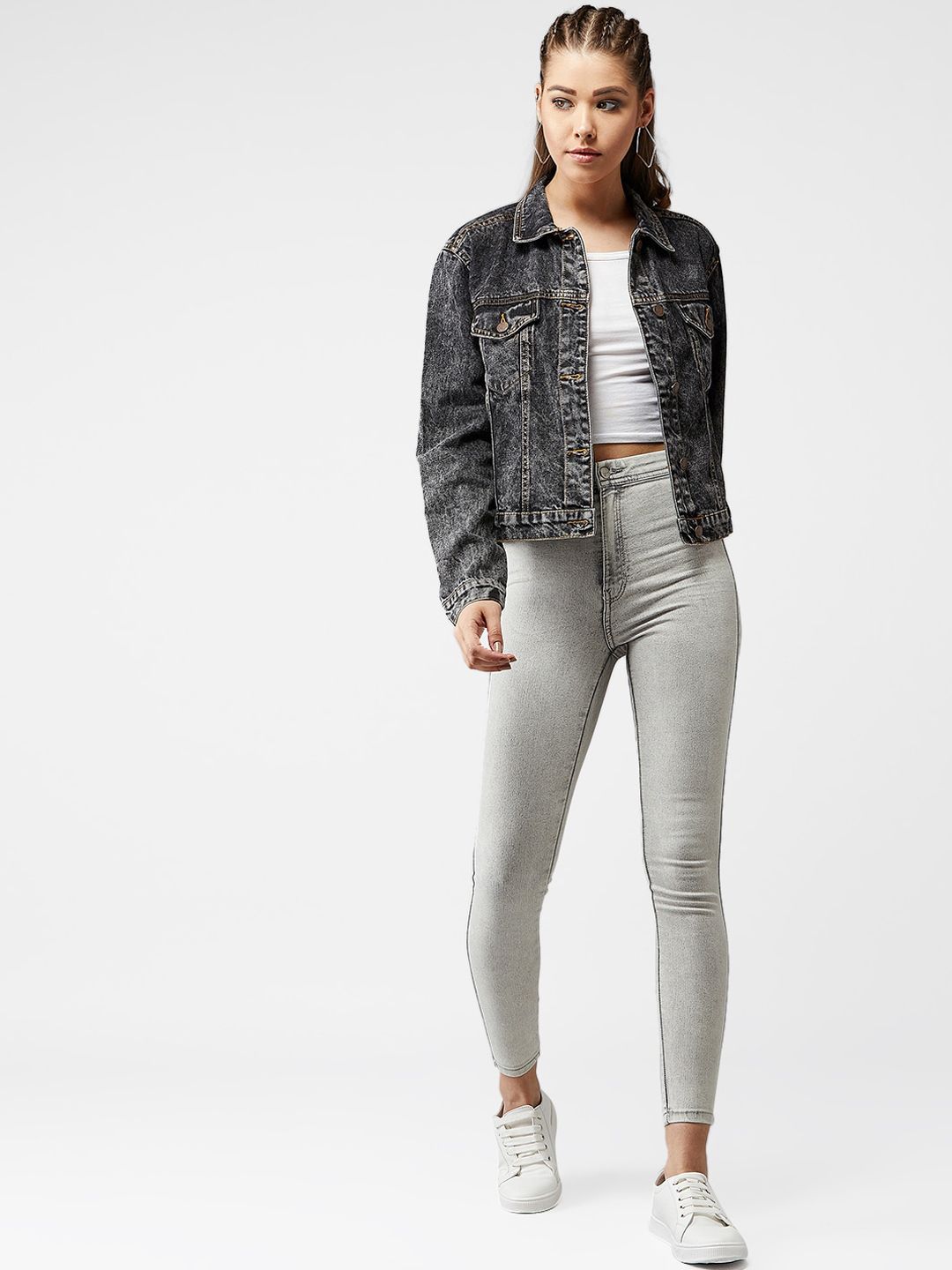 Kotty Women Grey Solid Denim Jacket