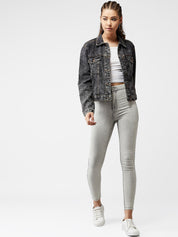 Kotty Women Grey Solid Denim Jacket