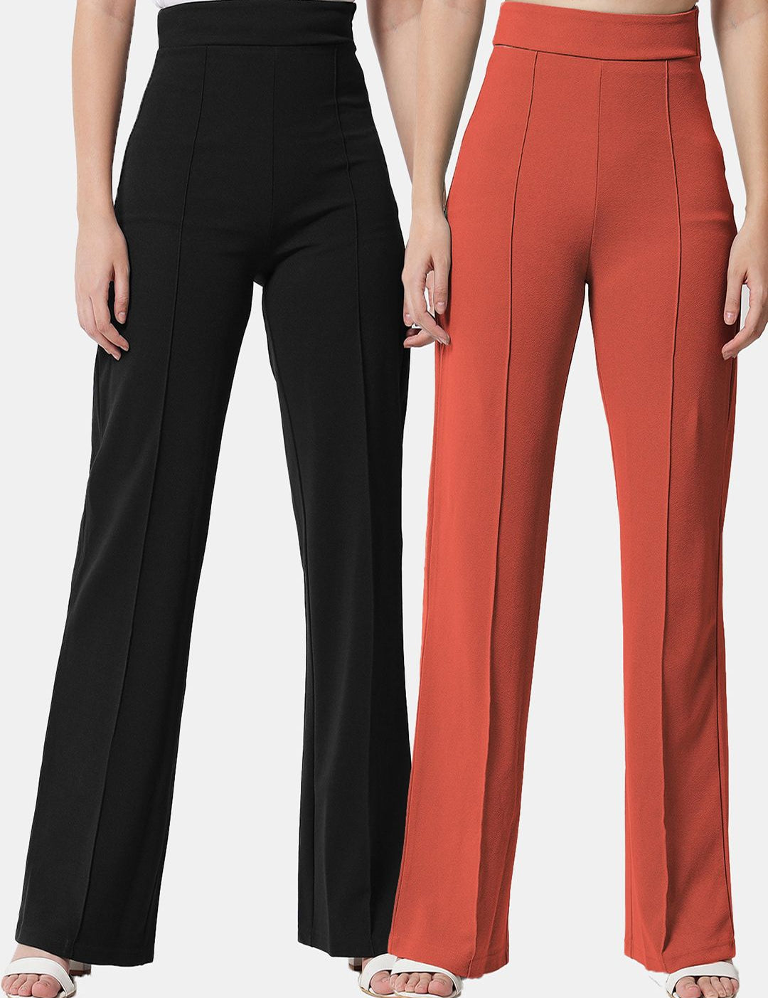 Kotty Women Pack Of 2 Relaxed Straight Leg High-Rise Easy Wash Trousers