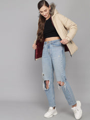 Kotty Women Beige Solid Longline Puffer Jacket