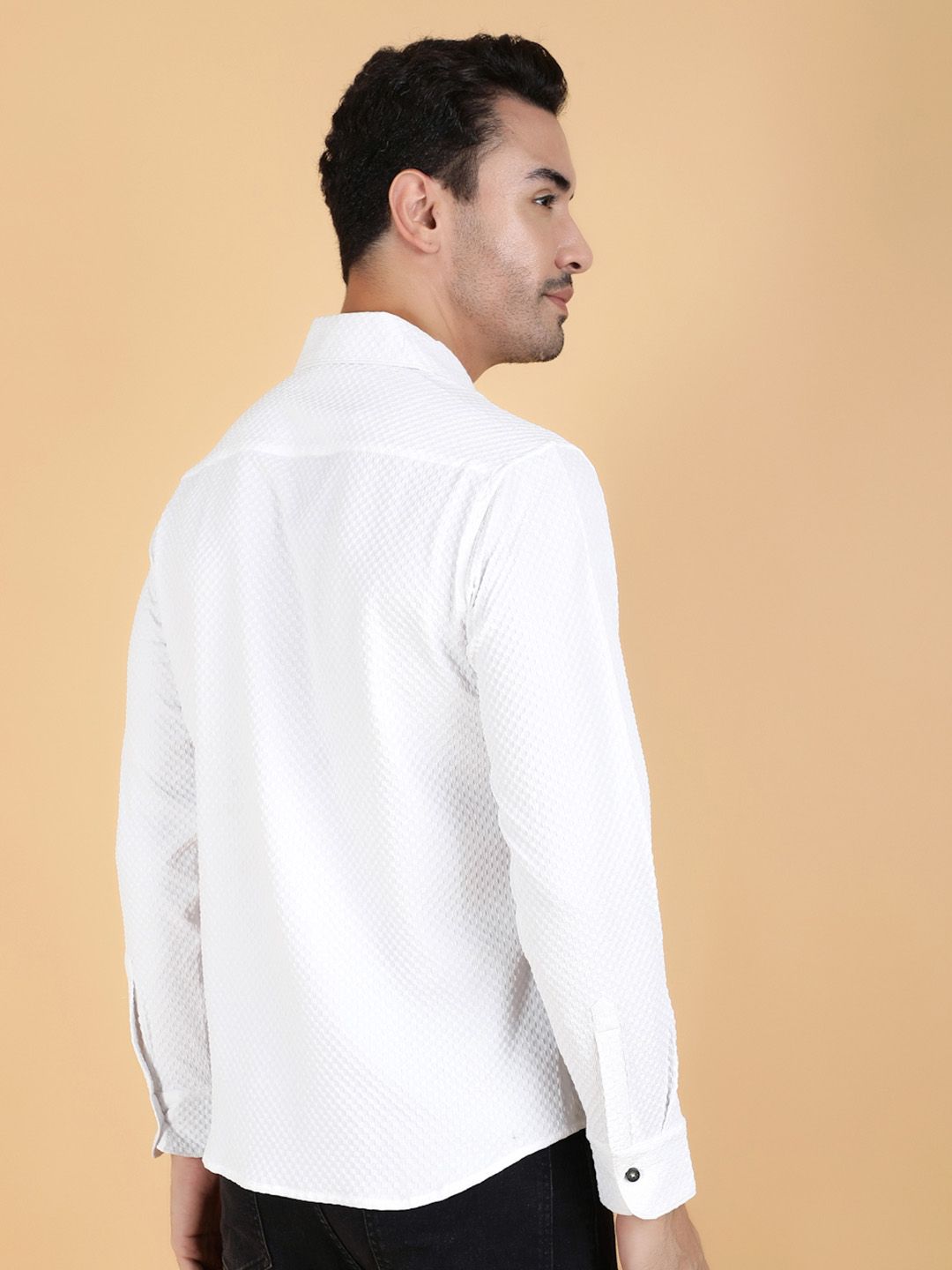 Kotty Men Relaxed Spread Collar Textured Cotton Casual Shirt