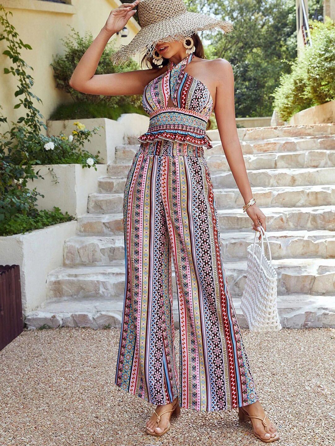 Kotty Women Striped Relaxed High-Rise Easy Wash Trousers