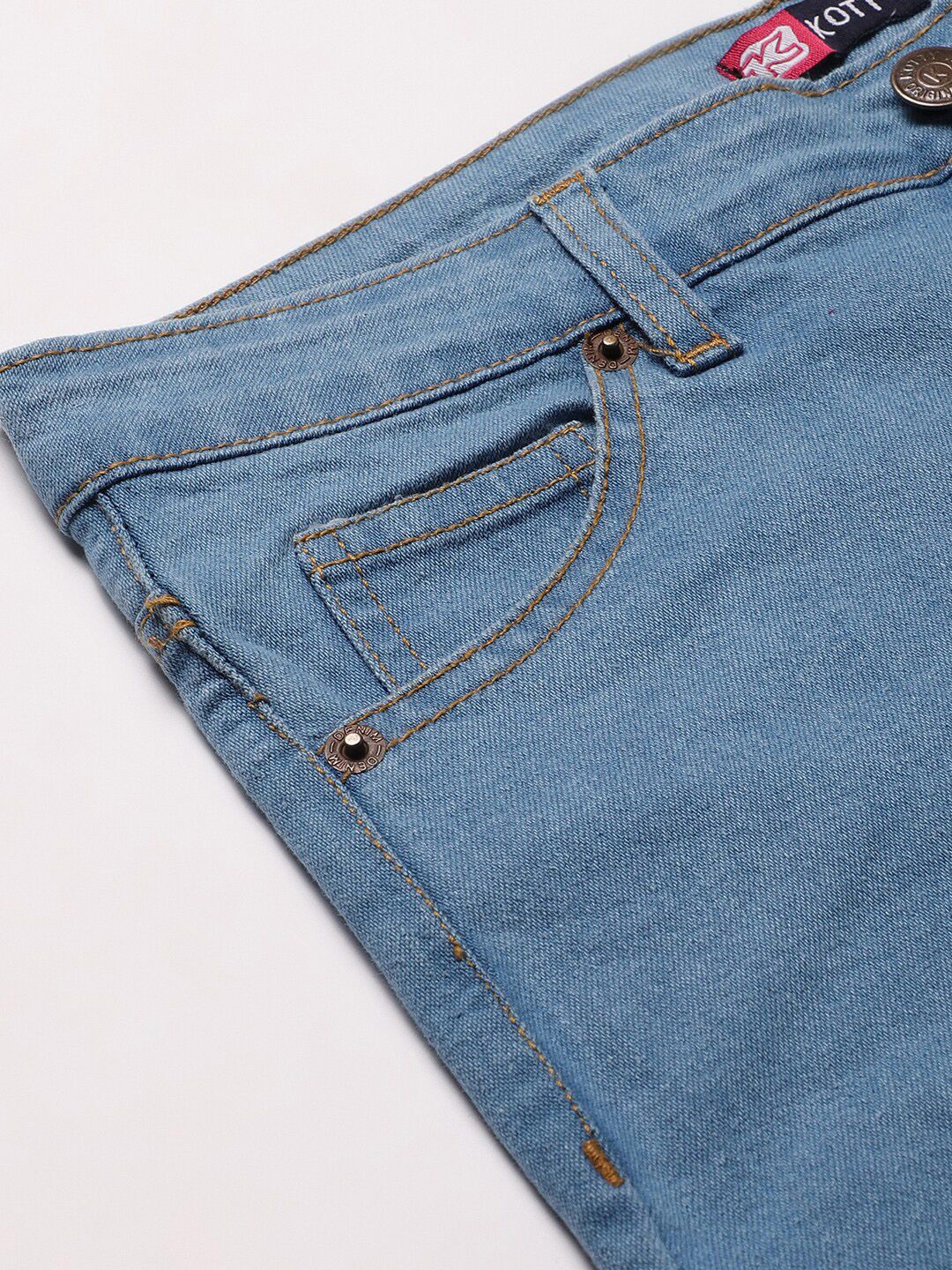 Kotty Women Blue Solid Cotton High Rise Crop Flared Jeans