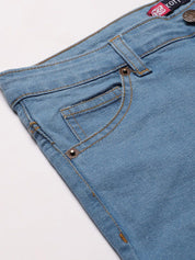 Kotty Women Blue Solid Cotton High Rise Crop Flared Jeans