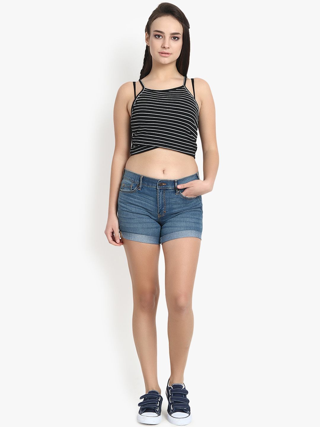 Kotty Women Blue Washed Regular Fit Denim Shorts