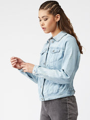 Kotty Women Blue Solid Denim Jacket