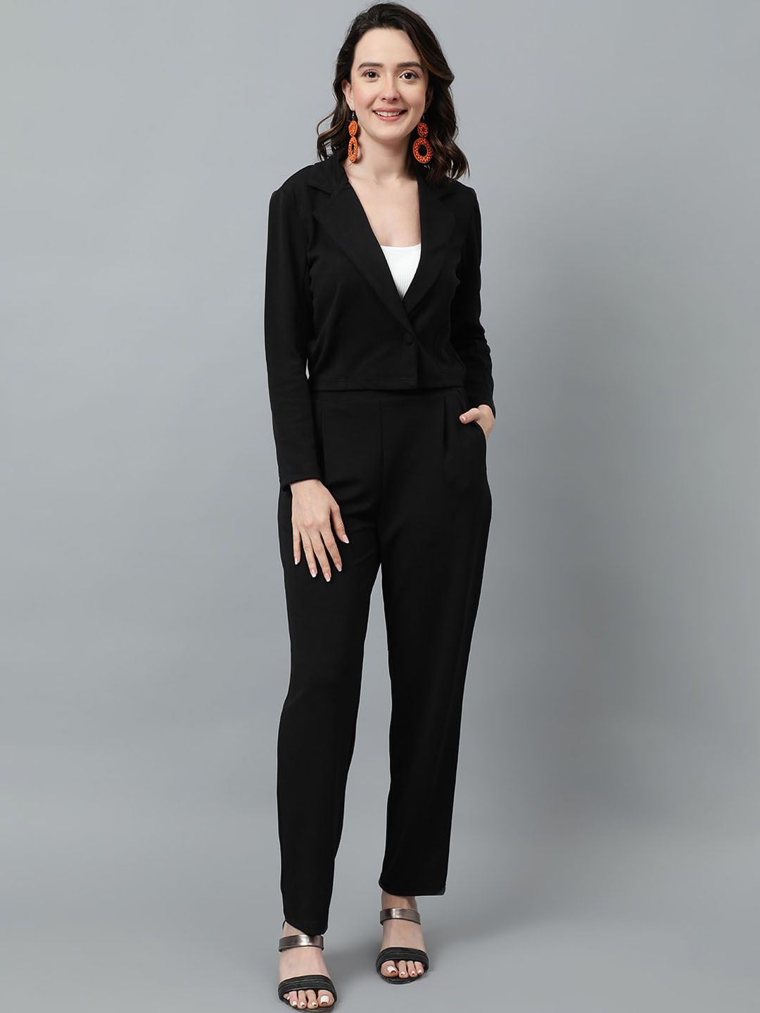 KOTTY BIZwear Black Notched Lapel Collar Blazer & Mid Rise Trouser