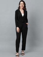 KOTTY BIZwear Black Notched Lapel Collar Blazer & Mid Rise Trouser