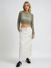 Kotty Women Long Sleeves Round Neck Crop Pullover Sweater