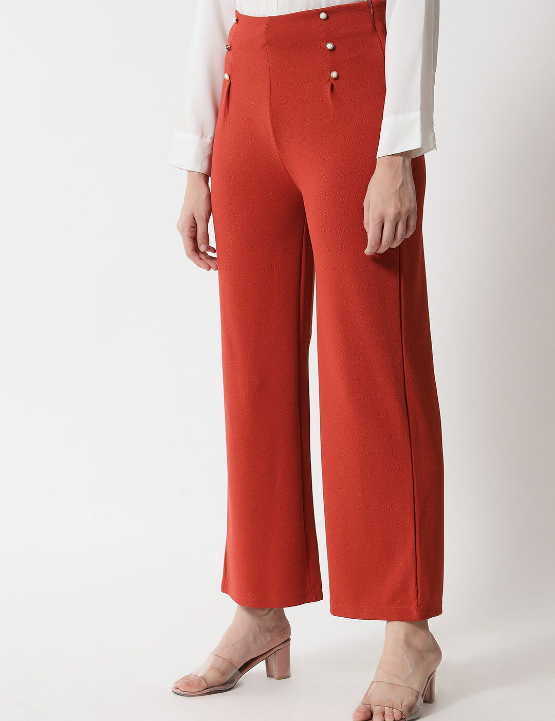 Kotty Women Orange Regular Fit High-Rise Easy Wash Trousers