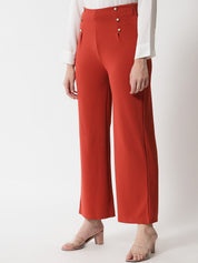 Kotty Women Orange Regular Fit High-Rise Easy Wash Trousers