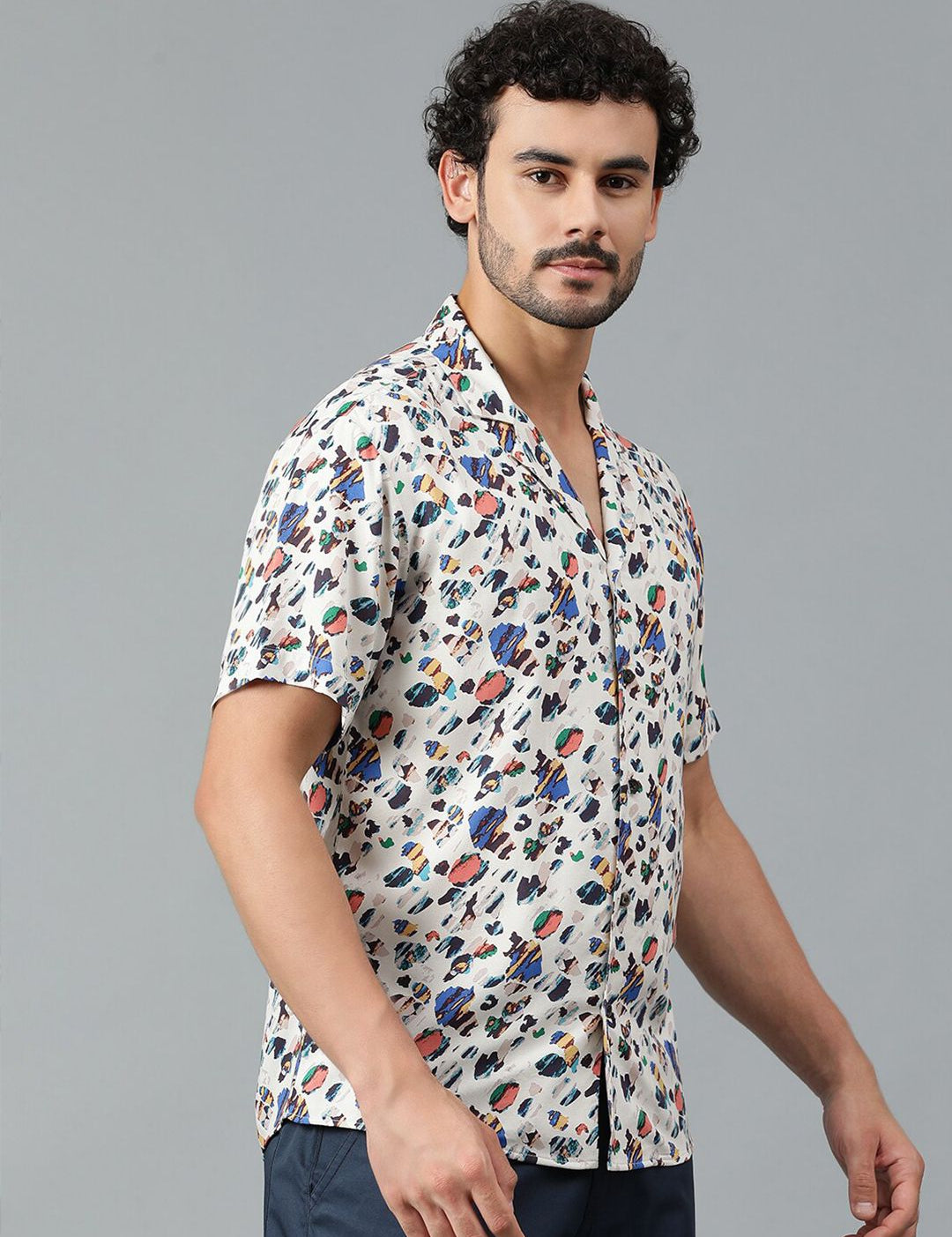 Kotty Men Cuban Collar Abstract Printed Casual Shirt