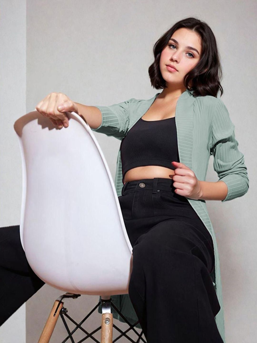 Kotty Shawl Collar Long Sleeves Longline Open Front Shrug