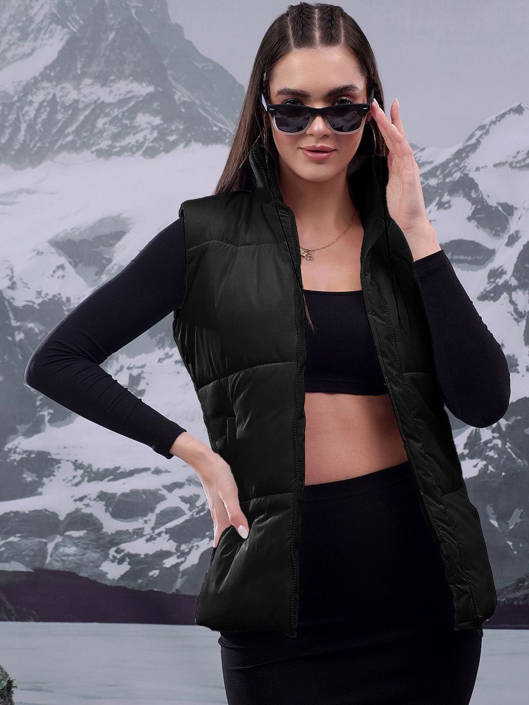 Kotty Women Mock Collar Solid Casual Padded Insulator Jacket