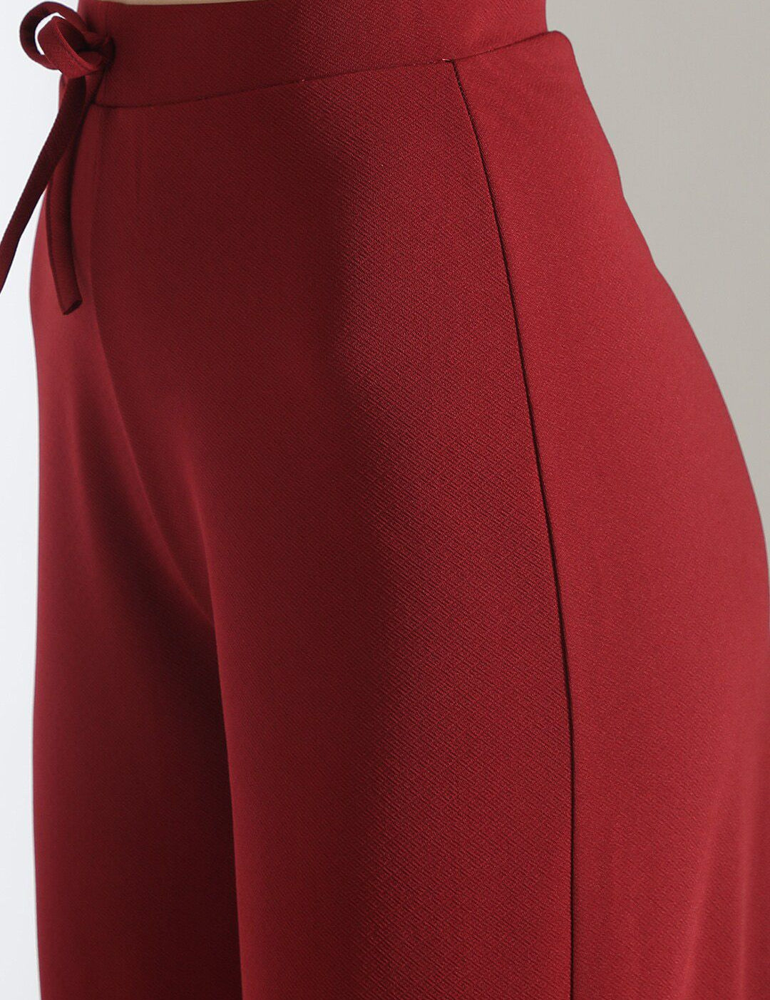 Stylecast X KOTTY Basics Maroon Round-Neck Crop Top And Wide Leg Pant