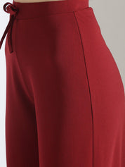 Stylecast X KOTTY Basics Maroon Round-Neck Crop Top And Wide Leg Pant