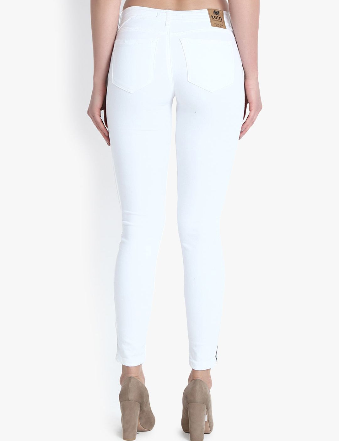 Kotty Women White Skinny Fit High-Rise Clean Look Stretchable Jeans
