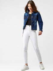 Kotty Women Navy Blue Solid Denim Jacket