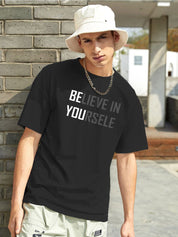 Kotty Black Typography Printed Round Neck Oversized Cotton T-Shirt