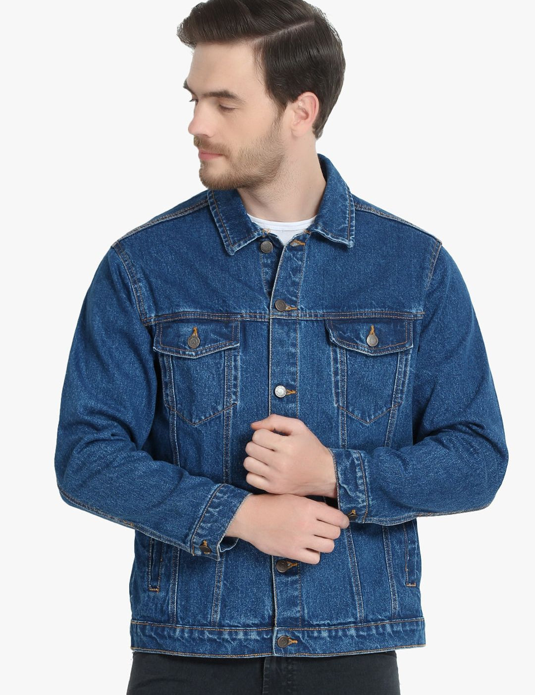 Kotty Men Blue Solid Denim Jacket