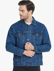 Kotty Men Blue Solid Denim Jacket