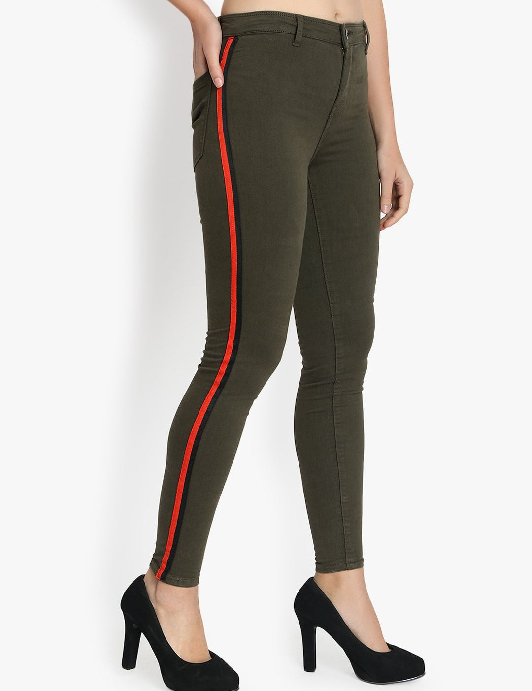 Kotty Women Olive Green Skinny Fit High-Rise Clean Look Jeans