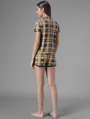 Kotty Women Yellow & Navy Blue Checked Night Suit