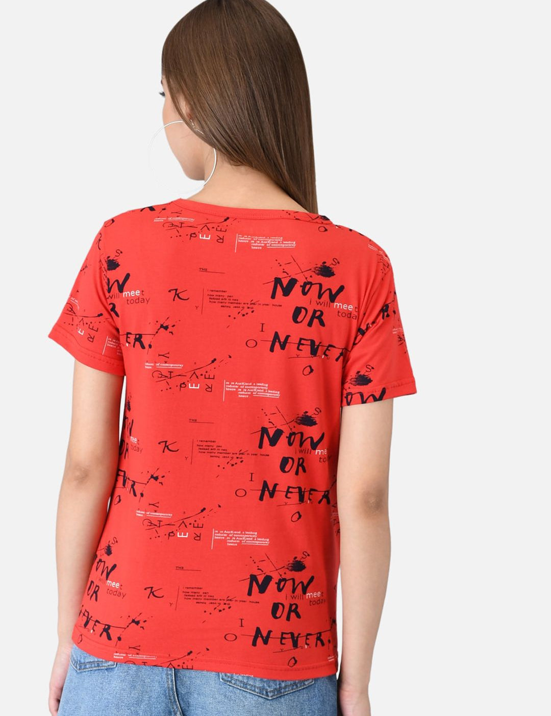 Kotty Women Pack of 2 Peach-Coloured & Red Printed Round Neck T-shirts