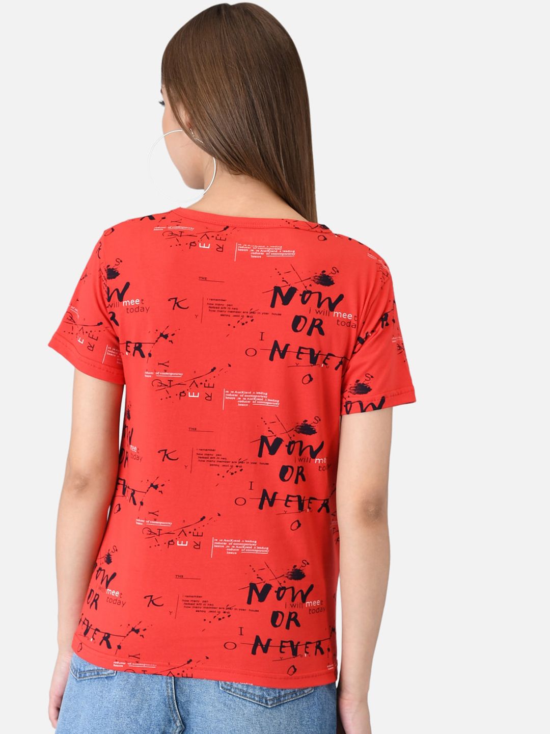 Kotty Women Pack of 2 Peach-Coloured & Red Printed Round Neck T-shirts