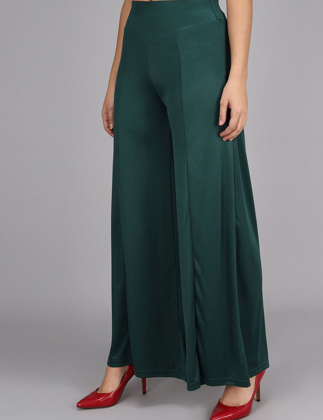 Kotty Women Olive Green Flared High-Rise Parallel Trousers