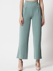 Kotty Women Green Relaxed Straight Fit High-Rise Easy Wash Pleated Trousers