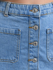 Kotty Women Blue Solid Denim Mini A-Line Skirt