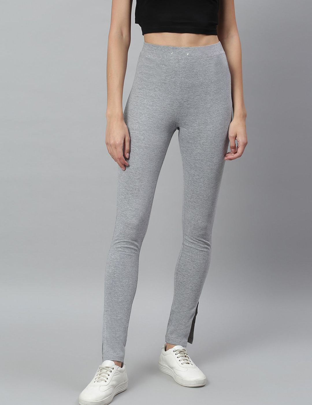 Kotty Women Grey Melange Solid Straight Fit Track Pants