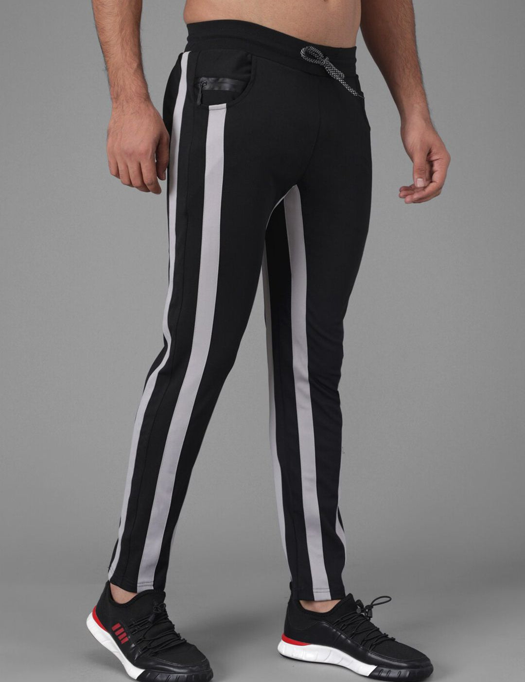 Kotty Men Black And White Striped Track Pant