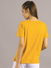 Kotty Women Yellow Printed Round Neck T-shirt