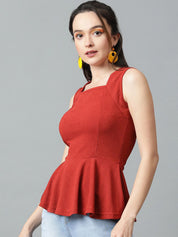 Kotty Rust Square Neck Peplum Top
