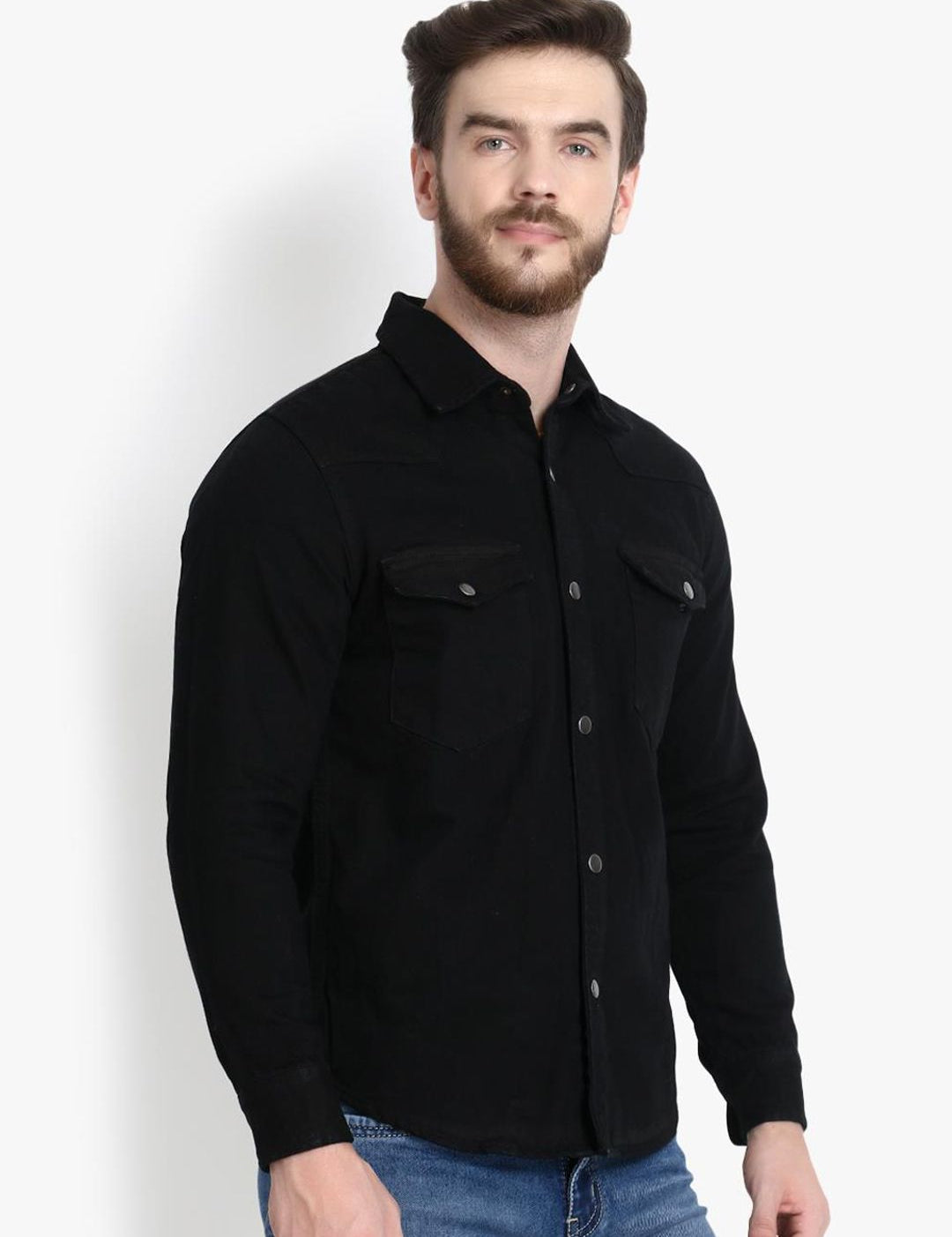 Kotty Men Black Solid Lightweight Denim Jacket