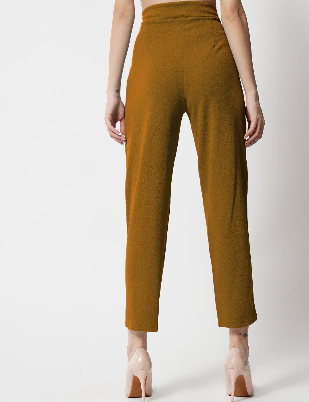 Kotty Women Brown Comfort Straight Fit High-Rise Easy Wash Trousers