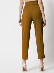 Kotty Women Brown Comfort Straight Fit High-Rise Easy Wash Trousers