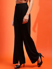 Kotty Women Solid Relaxed Straight Fit Mid-Rise Regular Trousers